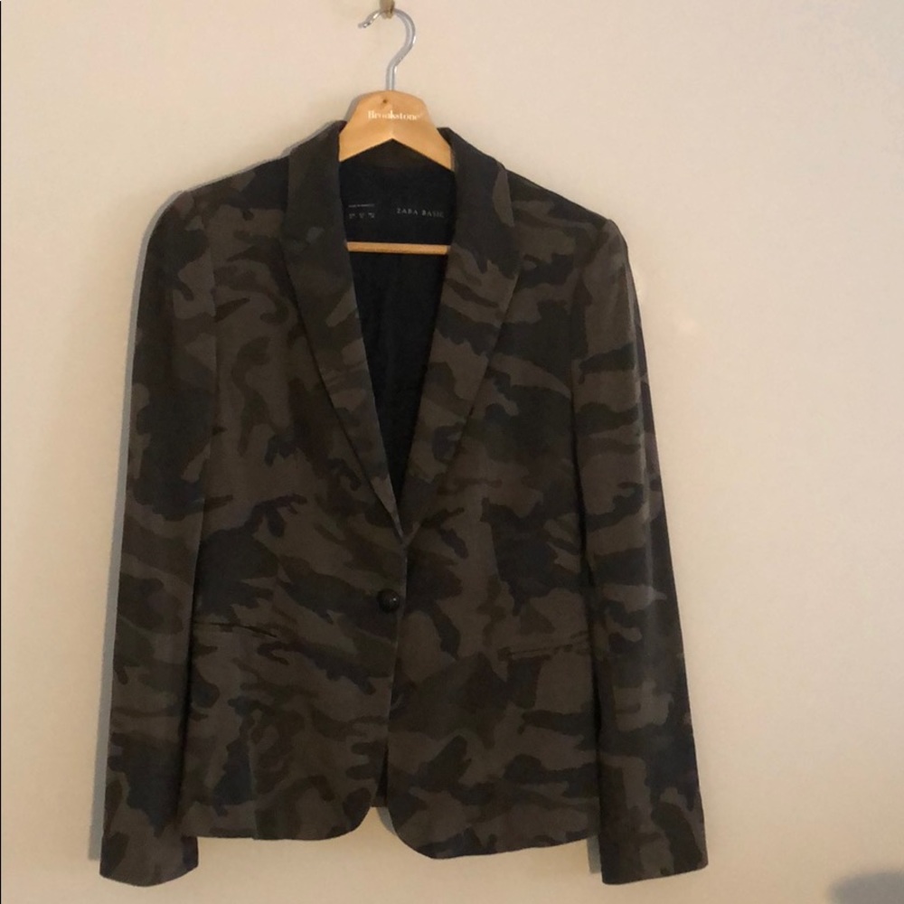 Zara Basic Cotton Camo Blazer